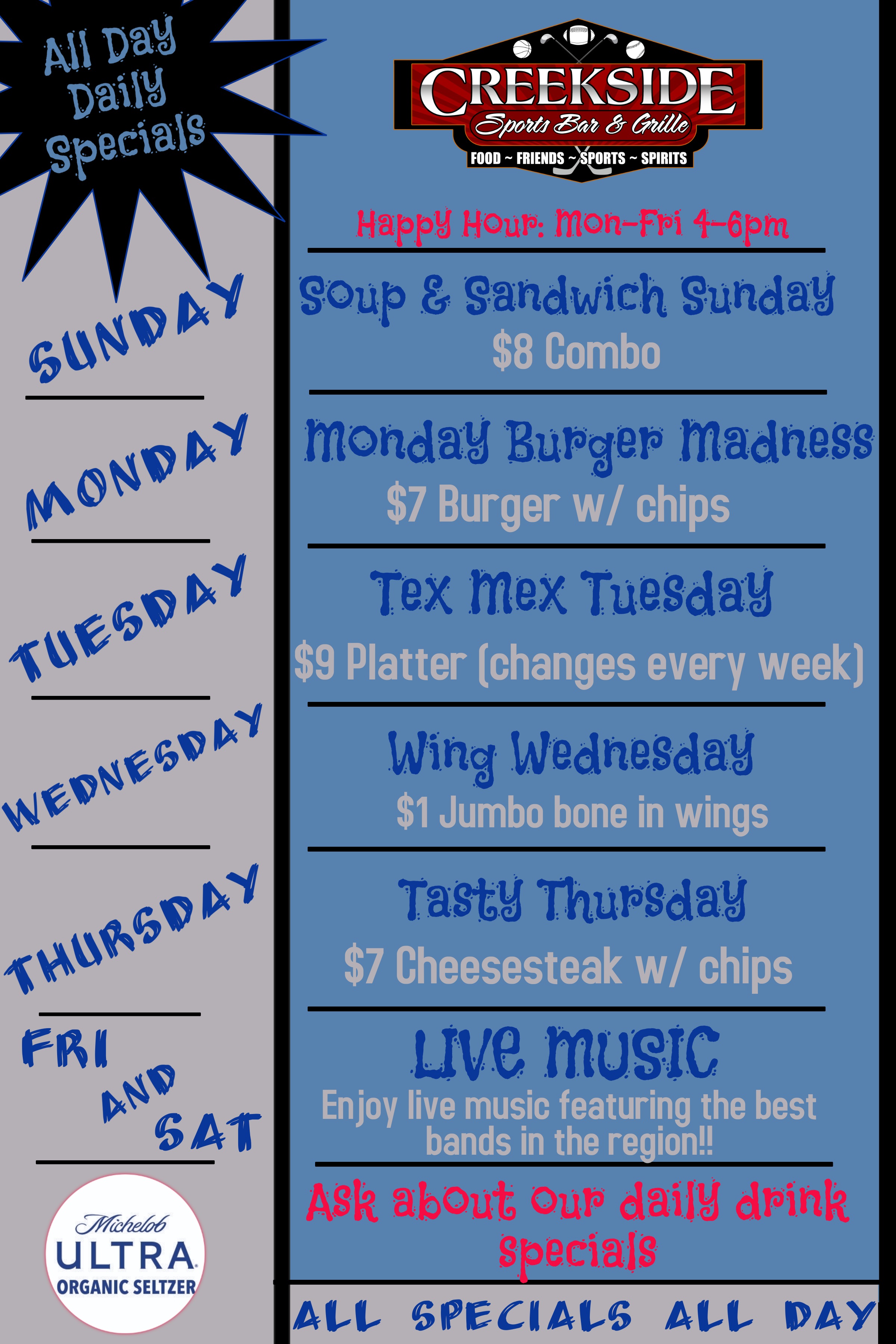 Copy of Weekly Specials for Restaurant Bars and Pubs